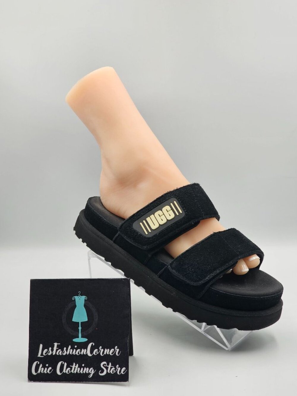 UGG Women's Black Suede Greer Platform Adjustable  Straps Slide Sandal Sz 9 3707 - Picture 13 of 16